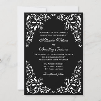 Faire-part de mariage élégant à perles noires et b