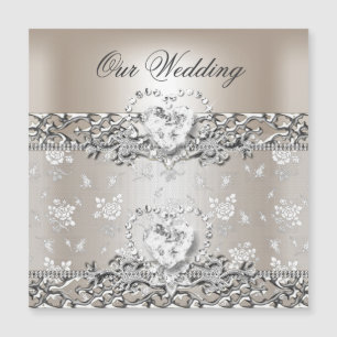 Faire-part de mariage élégant argent crème diamant