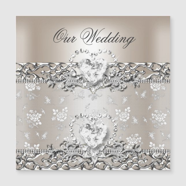 Faire-part de mariage élégant argent crème diamant (Devant)