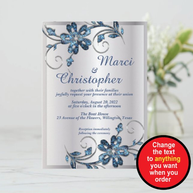 Faire-part de mariage élégant argent et bleu (Créateur téléchargé)