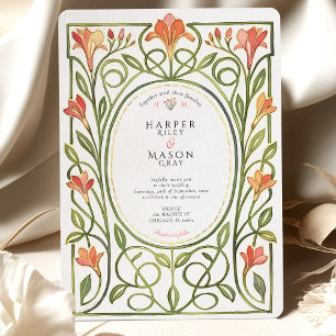 Faire-part de mariage élégant Art Nouveau Coral Li