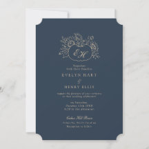 Faire-part de mariage élégant automnal Navy Gold