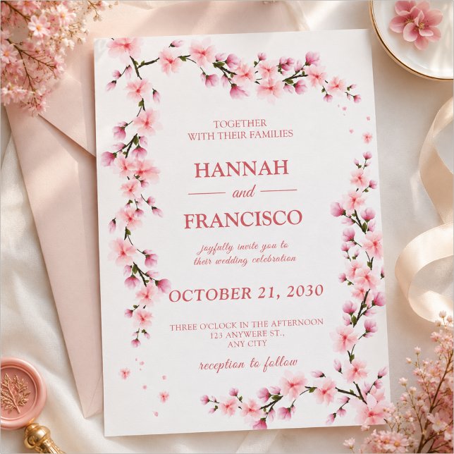 Faire-part de mariage élégant aux fleurs de cerisi (Créateur téléchargé)