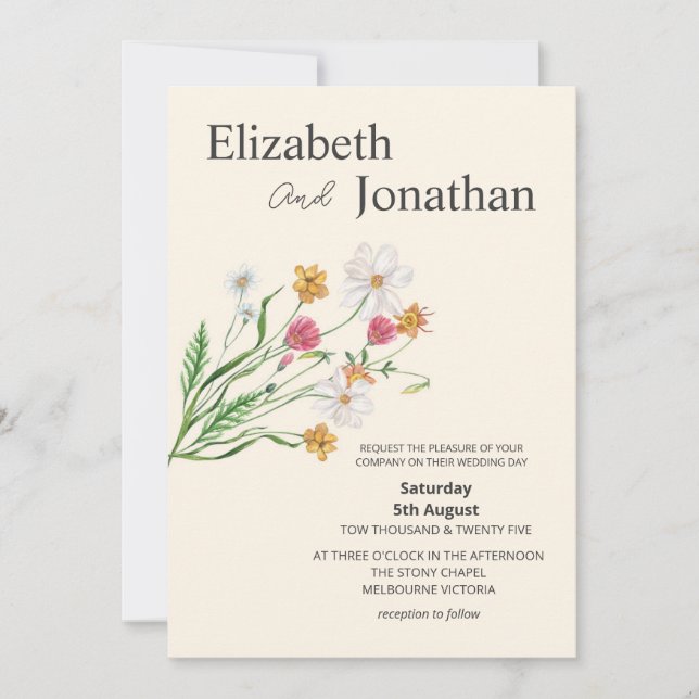 Faire-Part de Mariage Élégant aux Fleurs Sauvages  (Devant)