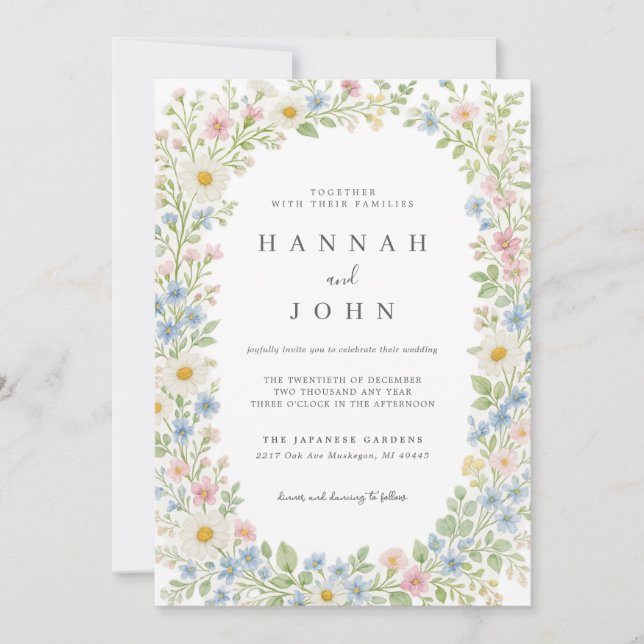 Faire-part de mariage élégant aux fleurs sauvages (Devant)