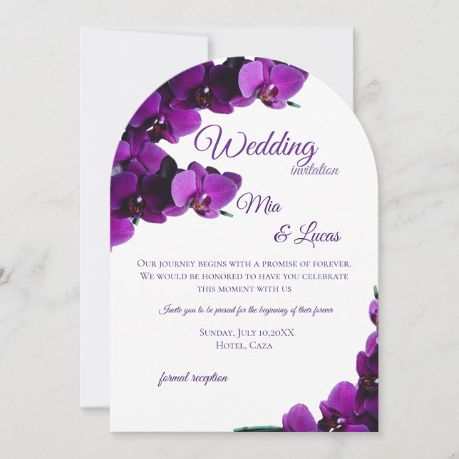 Faire-part de mariage élégant avec arche d'orchidé (Devant)