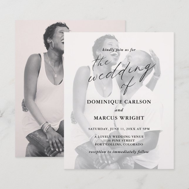 Faire-part de mariage élégant avec calligraphie et (Devant / Derrière)