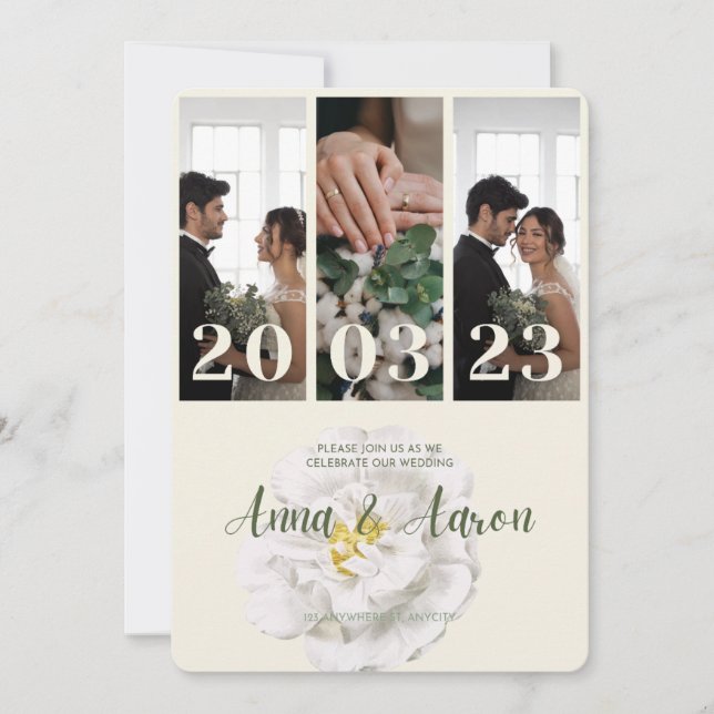 Faire-part de mariage élégant avec collage de 3 ph (Devant)