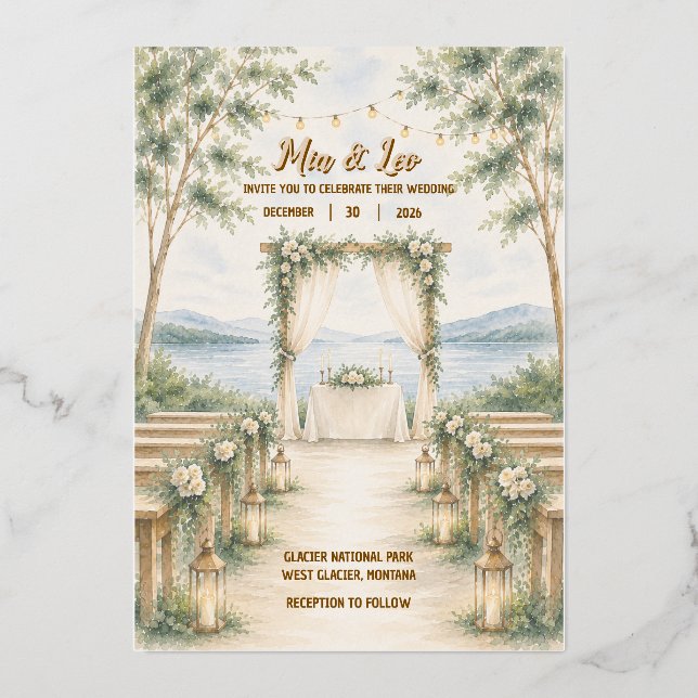 Faire-part de mariage élégant avec feuille d'alumi (Recto)