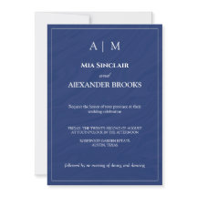 Faire-part de mariage élégant avec monogramme bleu