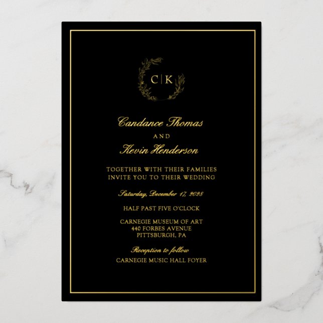 Faire-part de mariage élégant avec monogramme et f (Recto)