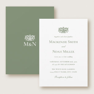 Faire-part de mariage élégant avec monogramme orné