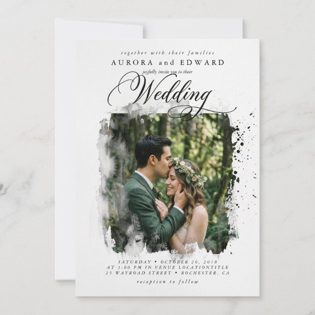 Faire-part de mariage élégant avec photo Boho Brus (Devant)