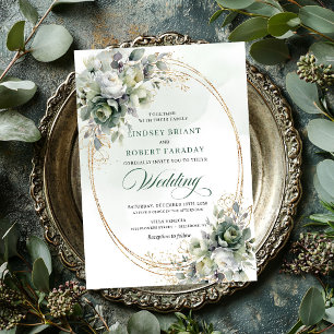Faire-part de mariage élégant avec verdure dorée