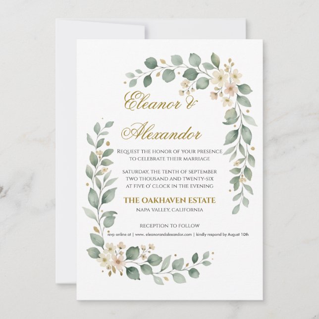 Faire-part de mariage élégant avec verdure modèle  (Devant)