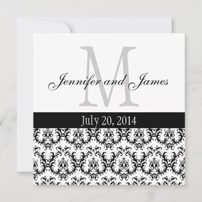 Faire-part de mariage élégant B et W de monogramme (Devant)