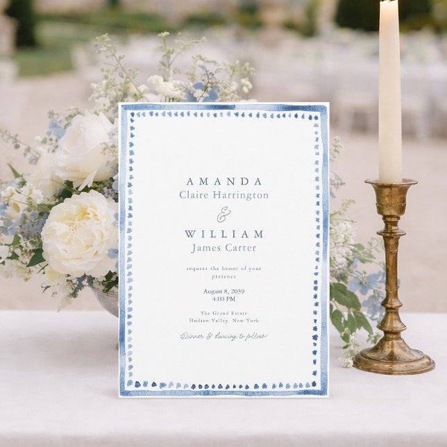 Faire-part de mariage élégant bleu de domaine fran (Créateur téléchargé)