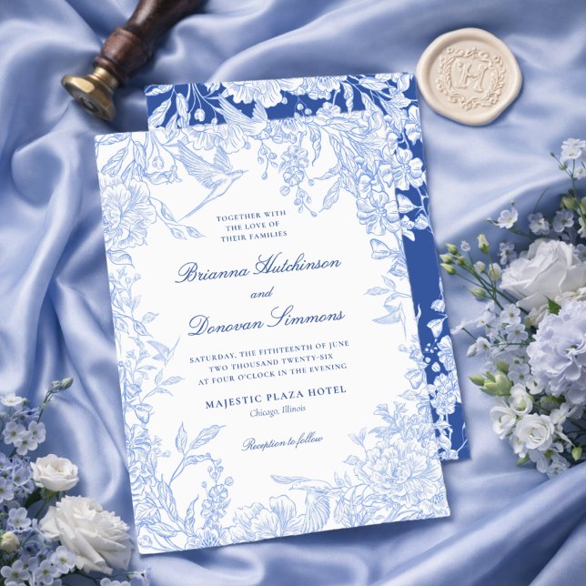 Faire-Part de Mariage Élégant Bleu et Blanc à Moti (Créateur téléchargé)