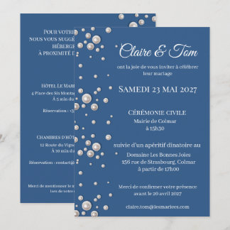 Faire-part de mariage élégant bleu marine