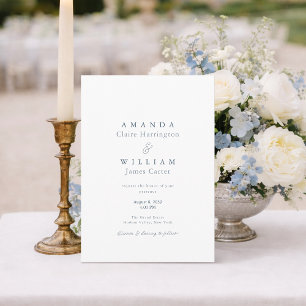 Faire-part de mariage élégant bleu poussiéreux à l