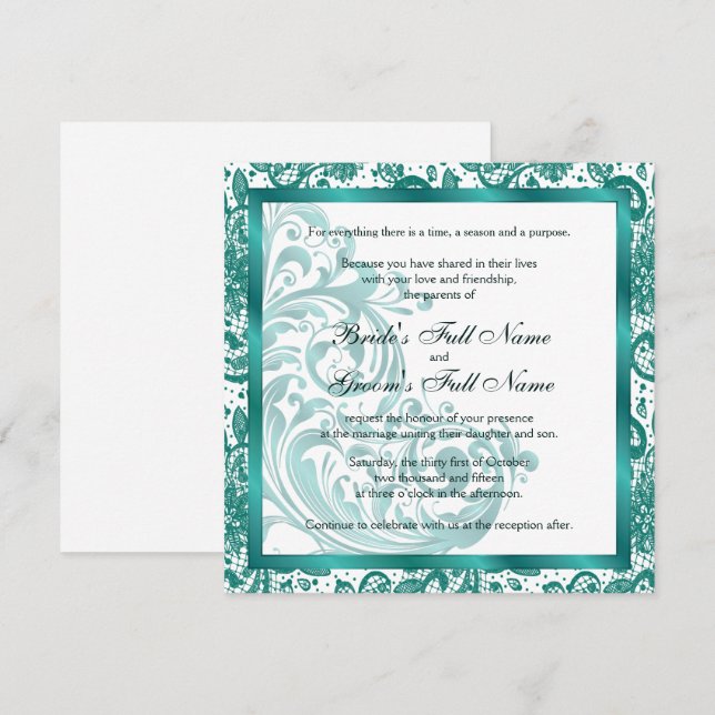 Faire-part de mariage élégant - Bleu sarcelle (Devant / Derrière)