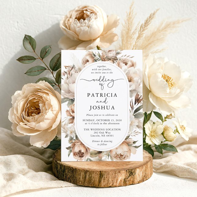 Faire-part de mariage élégant Bohème à Arche flora (Rustic Boho Wedding Invitation styled with pampas grass and blush floral accents)