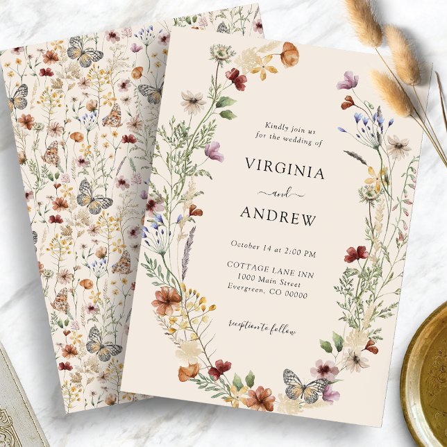 Faire-part de mariage élégant Boho à fleurs sauvag (Elegant Boho Wildflower Wedding Invitation
)