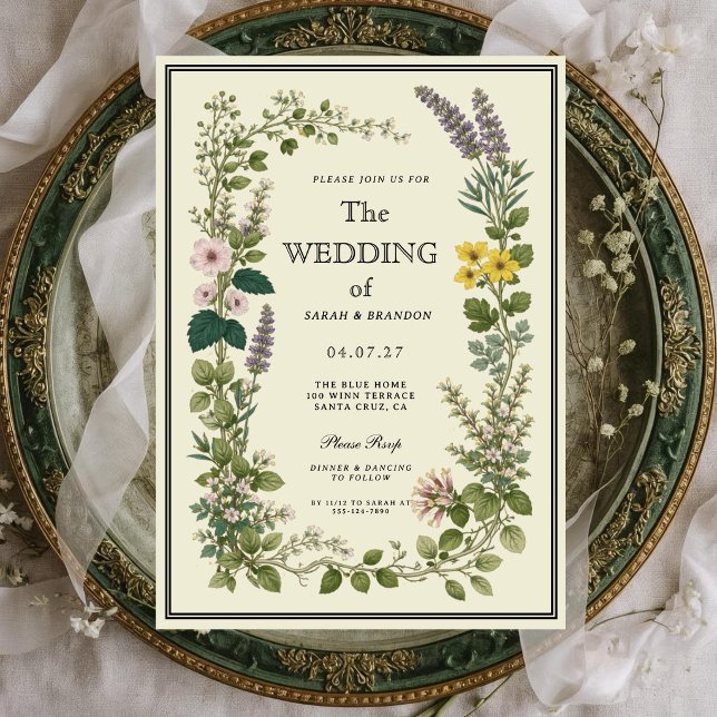 Faire-Part de Mariage Élégant Botanique Vintage (Créateur téléchargé)