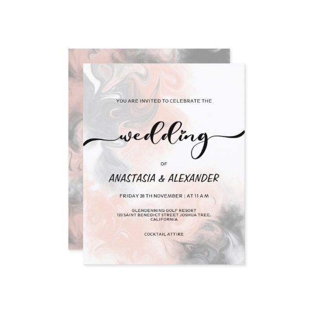 Faire-part de mariage élégant/ Budget.  (Devant/Arrière en situation)