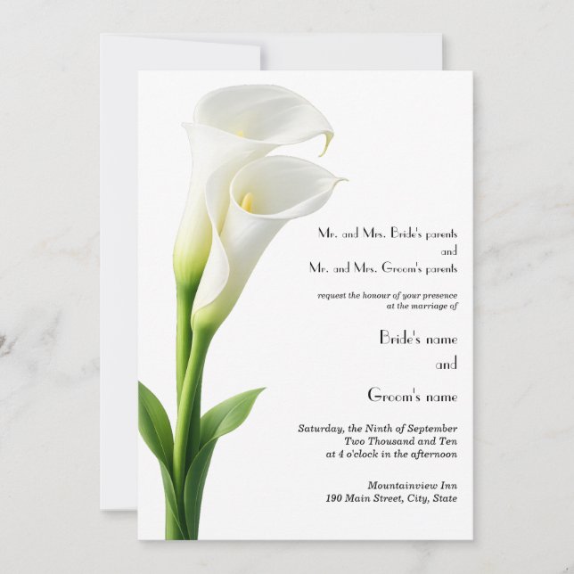 Faire-part de mariage élégant calla lily beige (Devant)