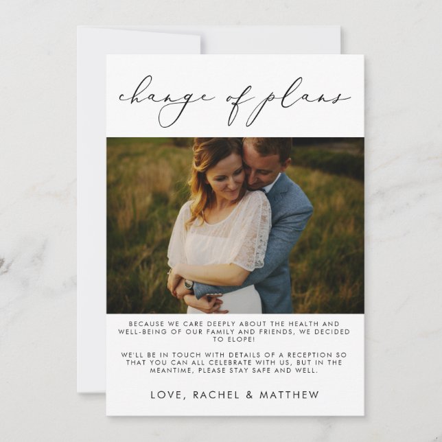 Faire-part de Mariage Élégant/ Changement de Plans (Devant)