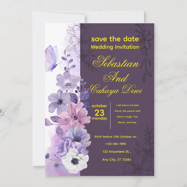 Faire-part de mariage élégant – Classique & Romant (Devant)