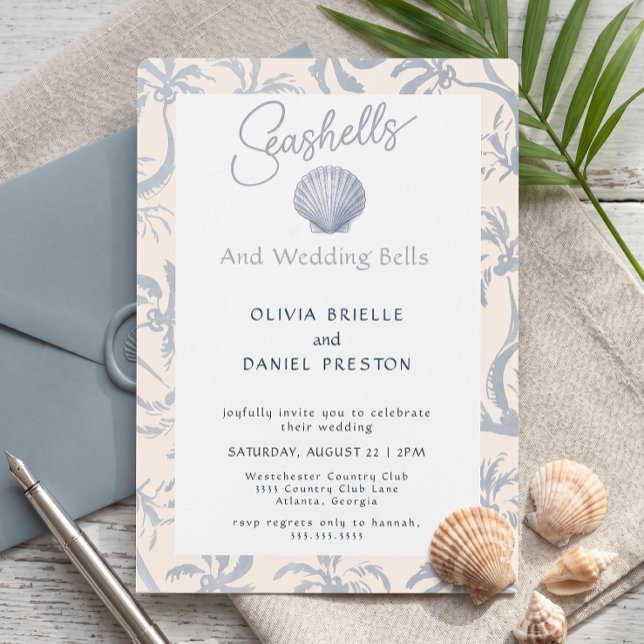 Faire-part de mariage élégant coquillage côtier (Créateur téléchargé)