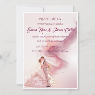 Faire-part de mariage élégant couple fumée rose