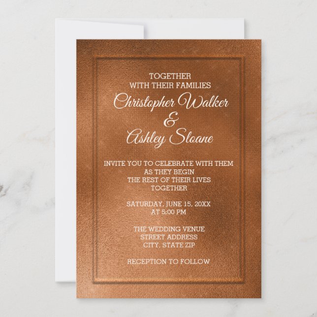 Faire-part de mariage élégant cuivre et crème (Devant)