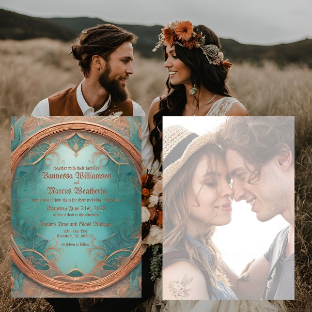 Faire-part de mariage élégant cuivre turquoise (Créateur téléchargé)