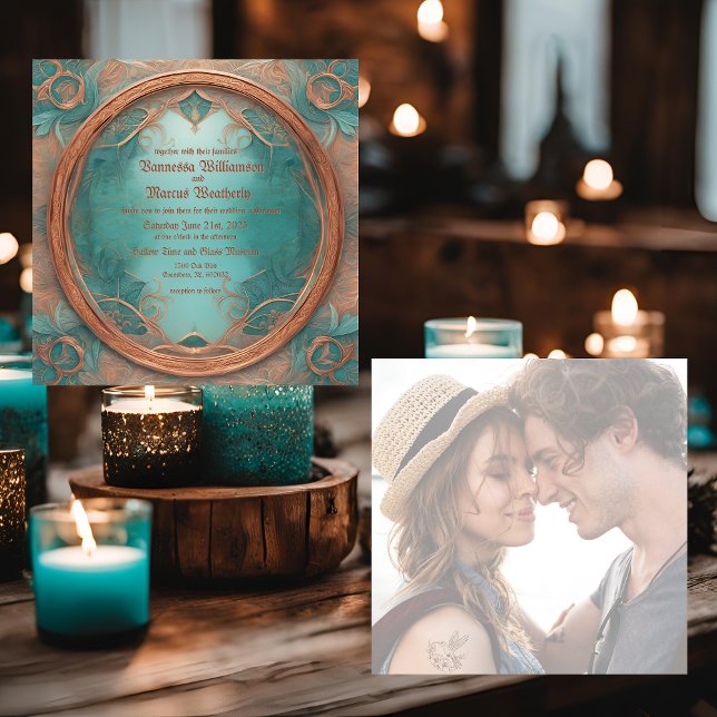 Faire-part de mariage élégant cuivre turquoise (Créateur téléchargé)