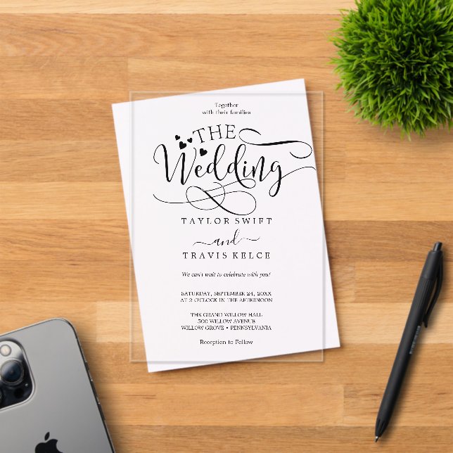 Faire-part de mariage élégant en acrylique calligr (Insitu (Carte d'invitation))