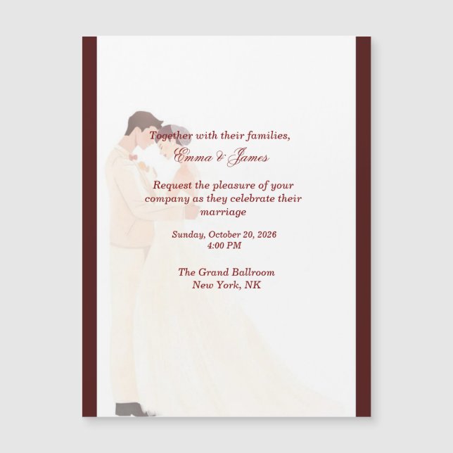 Faire-part de mariage élégant en bordeaux (Devant)