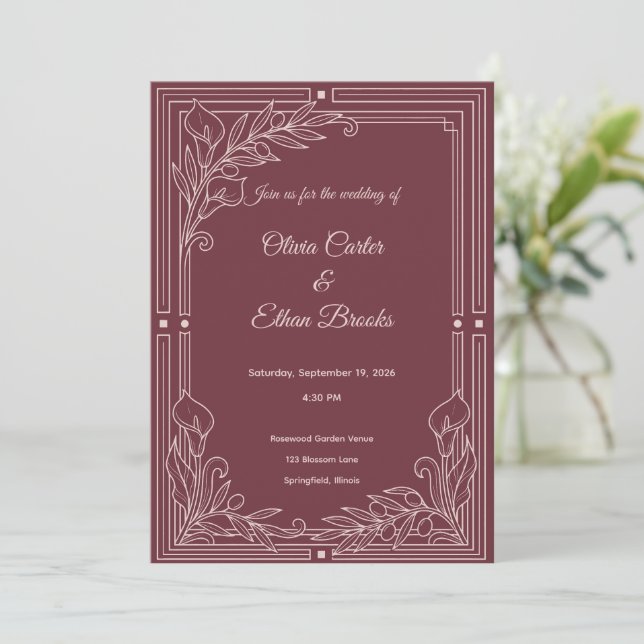 Faire-part de mariage élégant en bordeaux (Debout devant)