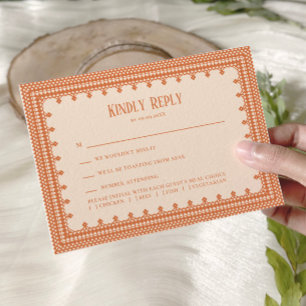 Faire-part de mariage élégant en dentelle pêche,