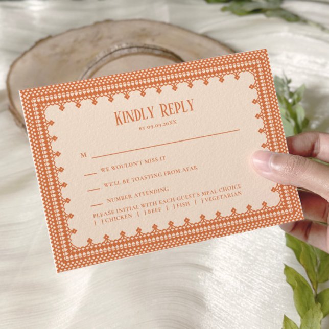 Faire-part de mariage élégant en dentelle pêche, (Créateur téléchargé)