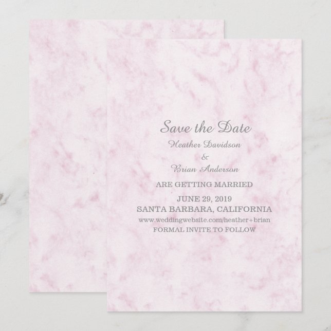 Faire-part de mariage élégant en marbre rose Blush (Devant / Derrière)