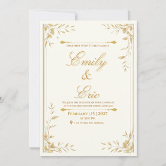 Faire-part de mariage élégant en or - Gold Whisper