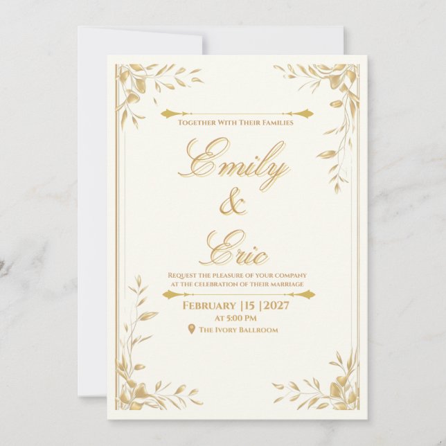 Faire-part de mariage élégant en or - Gold Whisper (Devant)