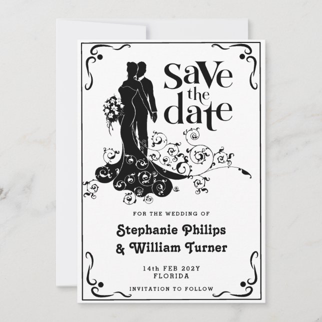 Faire-Part de Mariage Élégant en Silhouette (Devant)