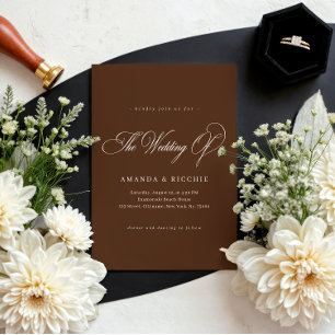 Faire-part de mariage élégant et brun espresso pou
