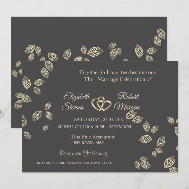 Faire-part de mariage élégant et chic avec feuille (Devant / Derrière)