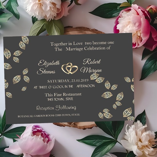 Faire-part de mariage élégant et chic avec feuille (Créateur téléchargé)