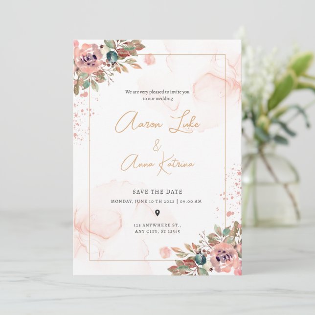 Faire-part de mariage élégant et moderne à fleurs  (Debout devant)